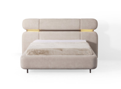 Luxus Ehebett Creme Boucle Stoff Design Bett Kopfteil LED Beleuchtet
