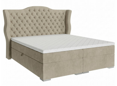 Beiges Boxspringbett 160 x 200 cm  Weiches Bett Moderne Schlafzimmermöbel