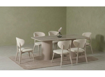 Esszimmer Set Esstisch Stuhl 6x Holz Modern  Marmorimitation Neu