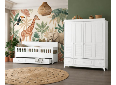 Kinderzimmer-Set mit Kinderbett und Kleiderschrank in Weiß Design