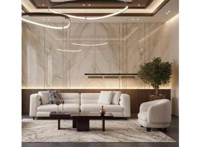 Designer Sofa in Weiß mit rundem Sessel modernes Interieur