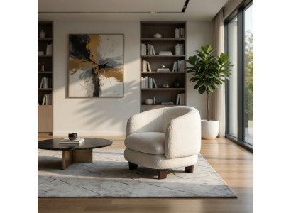 Loungesessel Boucle Weiss Stilvoller Akzentstuhl fürs Wohnzimmer