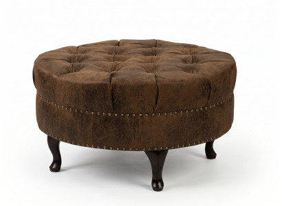 Brauner runder Hocker Weicher Fußhocker Wohnzimmermöbel Chesterfield