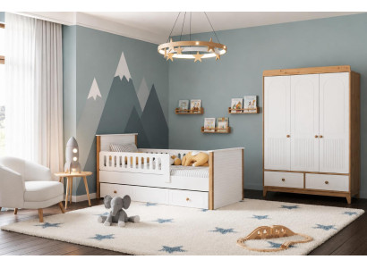 Kinderzimmer Set mit Kinderbett und Kleiderschrank in Weiß Eiche