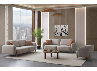 Elegantes Wohnzimmer Sofa Set Grau Metallfuesse Komfort