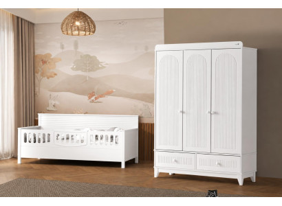 Elegantes Kinderbett & Kleiderschrank Set im skandinavischen Stil