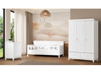 Elegantes Kinderbett Kleiderschrank & Kommode Set Weiß Lux Design