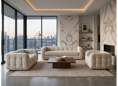 Luxuriöses beiges Wohnzimmer-Set 3+2+1-Sitzer-Sofas Sessel Designersofas
