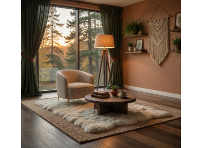 Eleganter Sessel Wohnzimmer grauer Bezug rundes Design