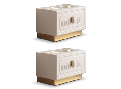 Luxus Design Nachttische Beige Gold Modern Holz Bett Schrank Kommode