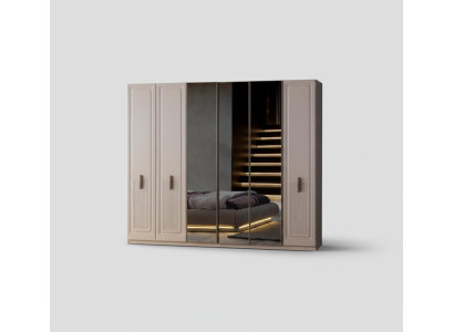 Kleiderschrank Drehtürenschrank 6-türig Spiegel Beige Modern Garderobe