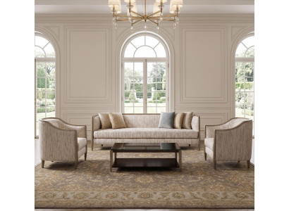 Designer Sofagarnitur modern hellbeiger Stoff klare Linien