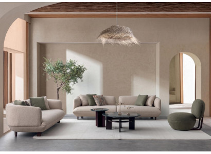 Designer Sofagarnitur modern Beige abgerundete Formen