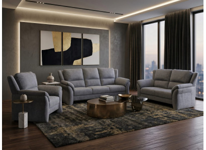 Luxuriöses graues Wohnzimmer-Set 3+2+1-Sitzer-Sofas weicher Sessel luxuriös