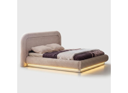 Ehebett Beige Modern Elegant LED Bett Schwebebett Luxus Schlafzimmer