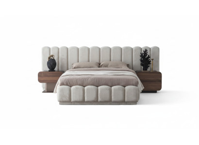 Exklusives Design Bett Modern Greige Walnuss Elegant Schlafstätte