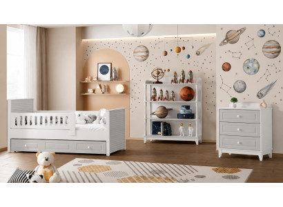 Gemütliches Kinderzimmer Set Kinderbett & Kommode in Weiß-Grau