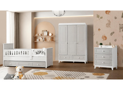 Luxus Kinderzimmer Set mit Kinderbett Kleiderschrank und Kommode