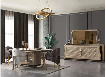 Esszimmer Art Deco Set Designer Esstisch Polsterstühle Holzkonsole