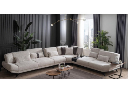 Designer Beiges L-Form Sofa Exklusive Polster Eckcouch Beistelltisch