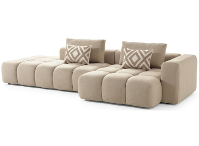 Ecksofa Stoffbezug Holz Moderner Stil Wohnzimmer Kissen Beige Neu