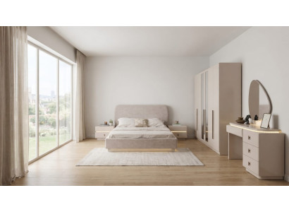 Luxus Schlafzimmer Set Elegante Beige Schrank Polsterbett Frisiertisch