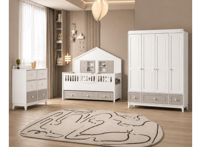 Komplettes Kinderzimmer Set mit Kinderbett Kleiderschrank und Kommode
