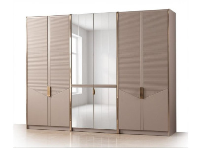 Grau-Beiger Kleiderschrank Schlafzimmer Luxuriöser Holzschrank