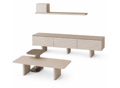 Wohnzimmer TV Lowboard mit Wandregal Moderner Couchtisch Medienmöbel Set 5tlg