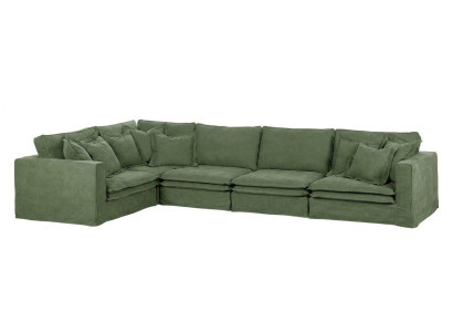 Grünes L-förmiges Ecksofa Großes Stoffsofa mit Kissen 9-Sitzer-Sofa