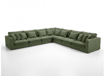 Stoff-Ecksofa in L-Form, grün großes 13-Sitzer-Sofa luxuriös Polstermöbel