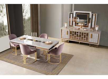 Esszimmer Set Esstisch 4x Stühle Moderner Stil Grau Komfortabel Schick