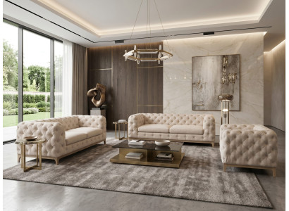 Beiges Wohnzimmer-Set 2,5+2+1-Sitzer-Sofas Chesterfield Gesteppte Sofas