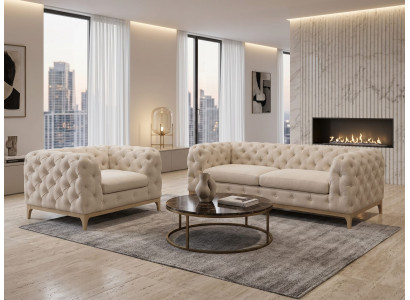 Beiges klassisches Wohnzimmer-Set 2,5+1-Sitzer-Sofas gesteppt Chesterfield