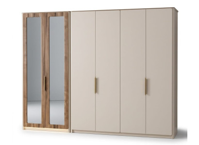 Elegant Skandi Kleiderschrank Beige Luxus 6-türiger Schrank Spiegel