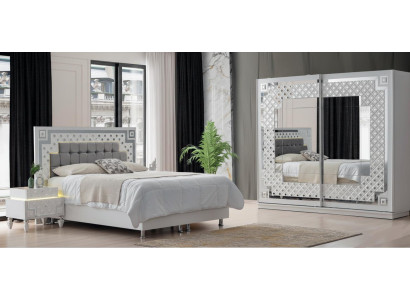 Moderne Schlafzimmer Garnitur Polsterbett Schrank 2x Nachttische