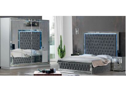 Exklusives Graues Schlafzimmer Set Doppelbett Schrank Nachttische