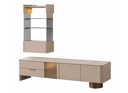 Wohnzimmer Set TV-Lowboard mit Wandregal Sideboard Fernsehtisch TV-Schrank
