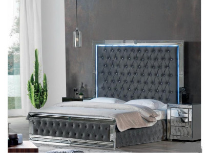 Exklusives Graues Schlafzimmer-Set Edles Doppelbett 2x Nachtkonsolen