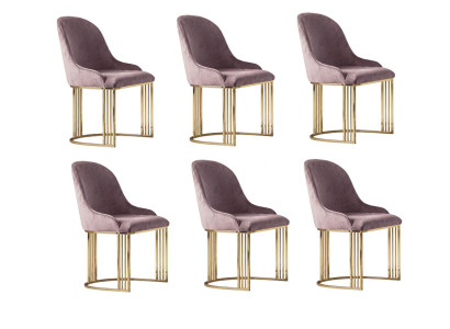 Stuhl Set 6x Stühle Rosa Moderner Stil Komfortabel Schick Luxuriös