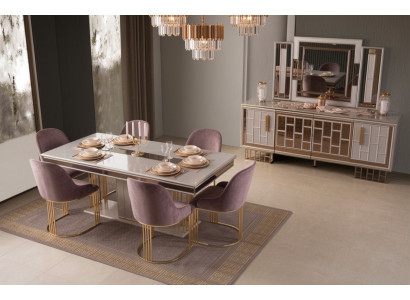 Esszimmer Set Esstisch 6x Stühle Konsole Beige Moderner Stil Schick