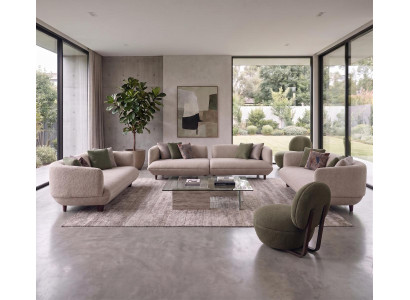 Luxus Sofa Garnitur Bouclé Stoff Beige Grün Couch Möbel Polster