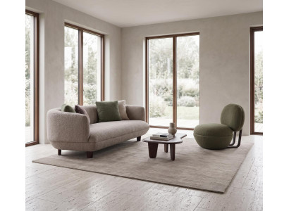 Gemütliches Sofa Sessel Bouclé Beige Grün Holzbeine Set
