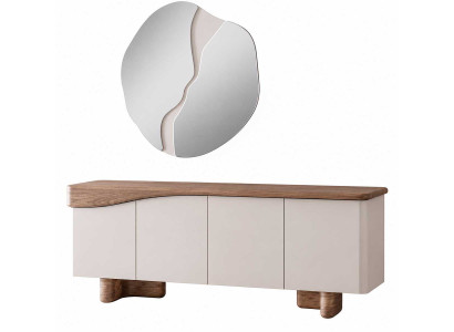 Esszimmer Set Sideboard mit Spiegel Komplett Holzmöbel Luxuriöses