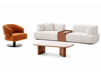 Wohnzimmer Set Sofa 2+1 Sitzer Designer Holz Couchtisch Modern Luxusmöbel