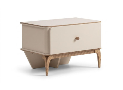 Designer Nachttisch Holz-Beinen Nachtschrank Kommode Beige Modern Neu