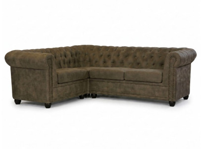 Braunes L-förmiges Ecksofa großes Stoffsofa Chesterfield klassisches Sofa