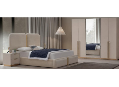 Elegante Beige Schlafzimmer Garnitur Textilbett 2x Nachtkonsolen