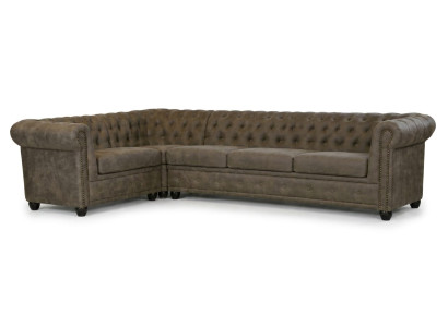 Klassisches braunes L-förmiges Ecksofa großes bequemes Sofa Chesterfield