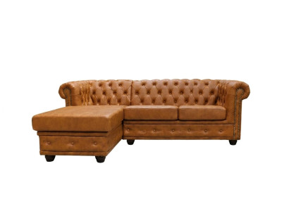 Braunes L-förmiges Ecksofa Chesterfield Ledersofa Sofas für das Wohnzimmer
